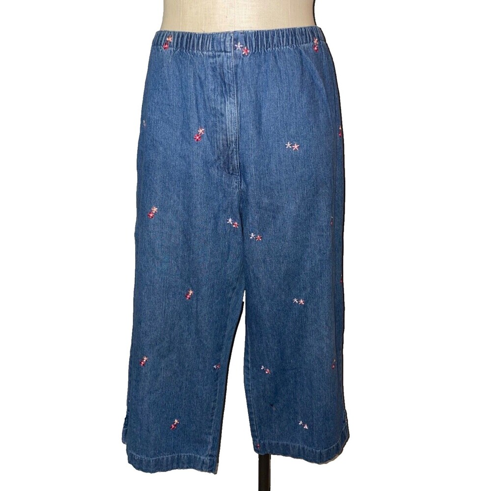 Classic Elements Women’s Vintage Embroidered Crop Jeans size 16 Elastic Waist